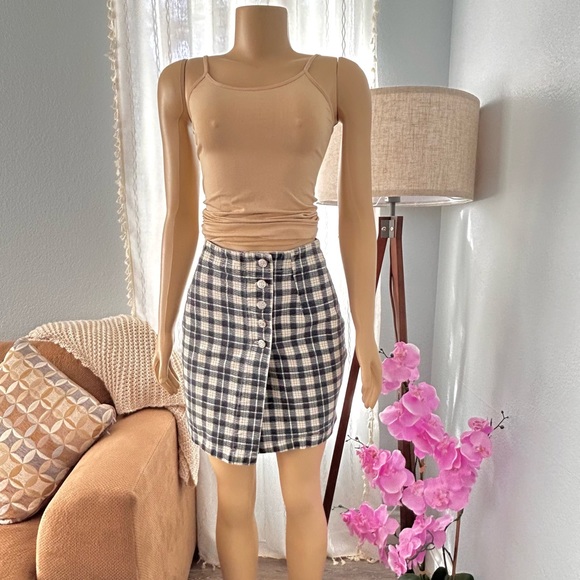 Vintage Niki Lee Gingham Button Wrap Skirt Size 7 Unique Retro